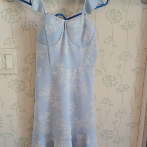 Elegant Light Blue Floral Dress